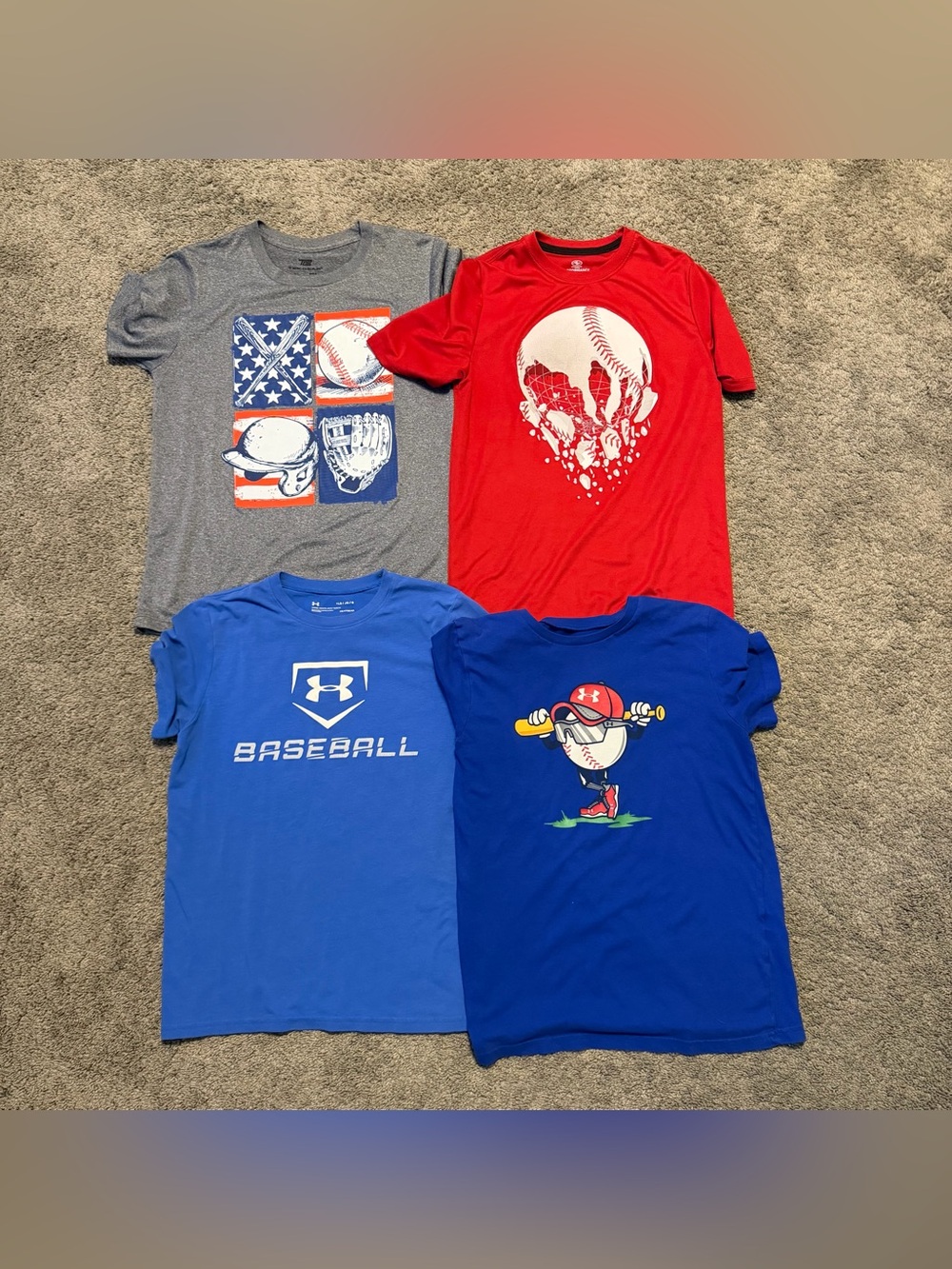 Under Armour Kids Multi-Color Short Sleeve Baseball Graphic Tee Bundle L XL - Picture 2 of 3